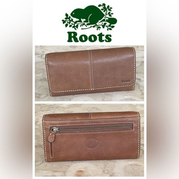 NWOT Roots Tribe Leather Trifold Wallet - Picture 1 of 16